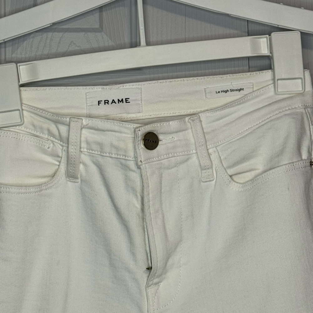 Frame Denim Ivory High Waist Straight Jeans